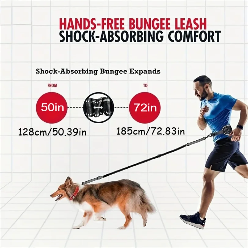 Hands Free Dog Leash Dog Waist Leash With Lumbar Support Belt Multifunctional Extendable Dog Leash Reflective Bungee Leash Black view 3