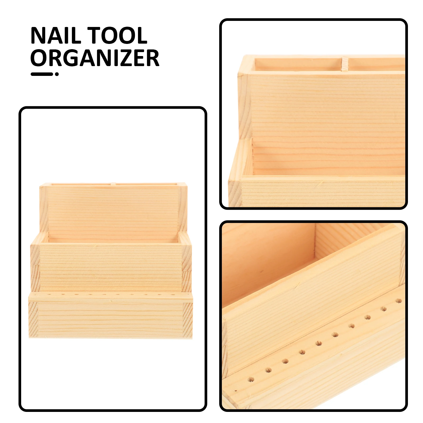 

Double Tiered Wooden Makeup Organizer Natural Wood Storage Box Desktop Holder Nail Tool Container Brush Case Stationary