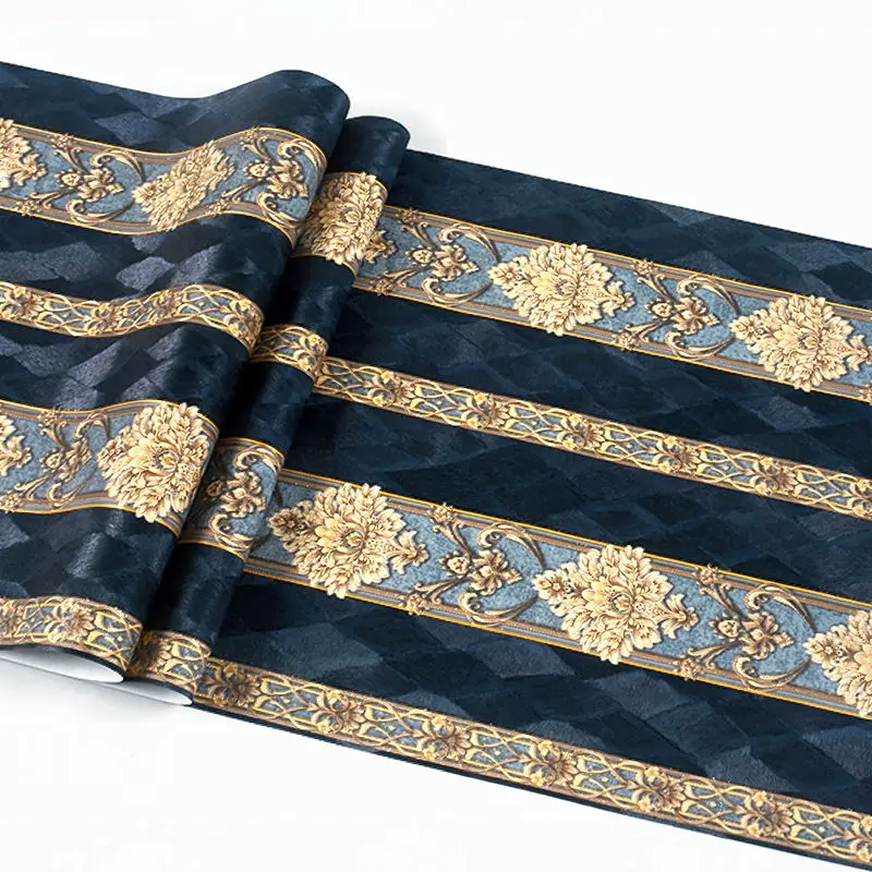 

European Style Blue Damask 3D PVC Embossed Wallpaper Luxury Bedroom Living Room Striped Vinyl Wall Paper Floral