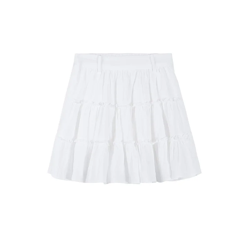 CTRLOCK-Saia de cintura alta linha A feminina, Ruched, Ruffles, Slim, Branco, Estilo Preppy, Verão