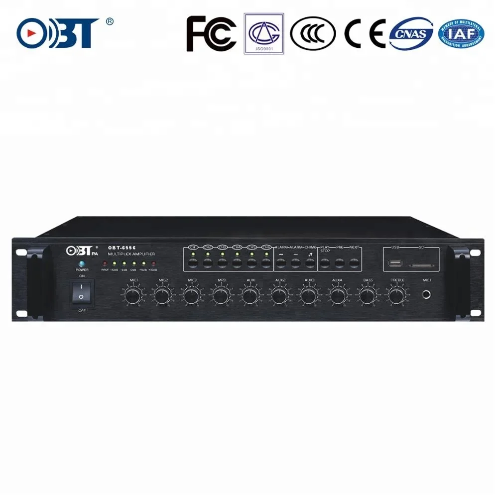 OBT-6556 550W Multiroom Audio and USB MP3 Player System 6 Channel 100V Amplifier with Fire Alarm