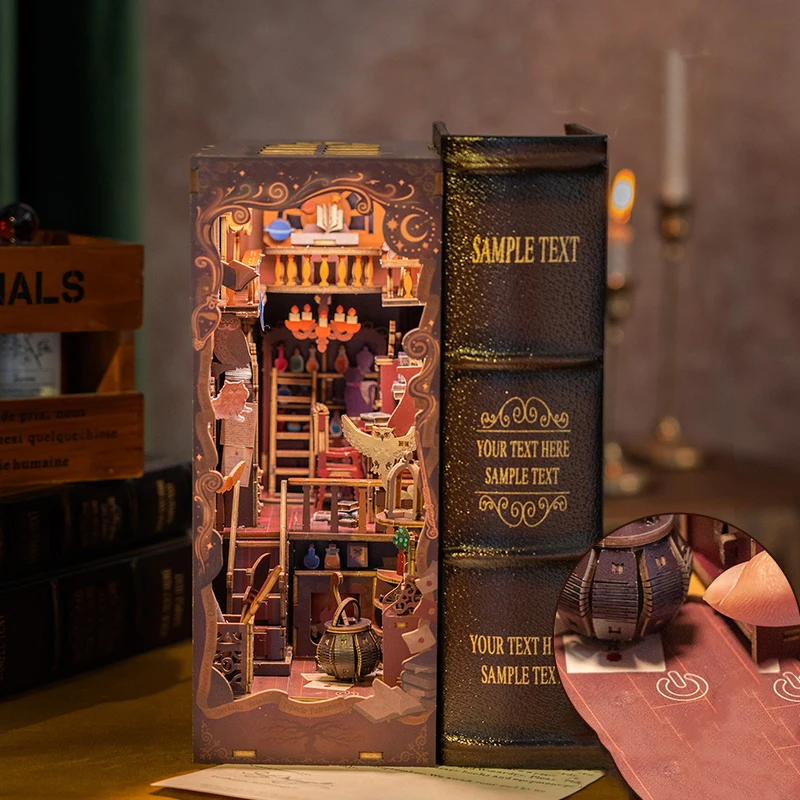 Kit de inserción de estante de rincón de libros de madera DIY, sujetalibros de escenario mágico, Kits de modelos en miniatura con luces, estantería para amigos, regalos de cumpleaños