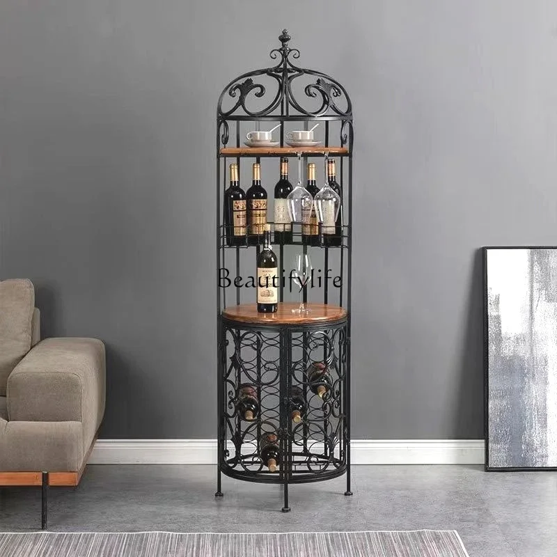 

yj21 Nordic Iron Art Wine Rack Solid Wood Floor Wine Cabinet Wine Storage Display Shelf