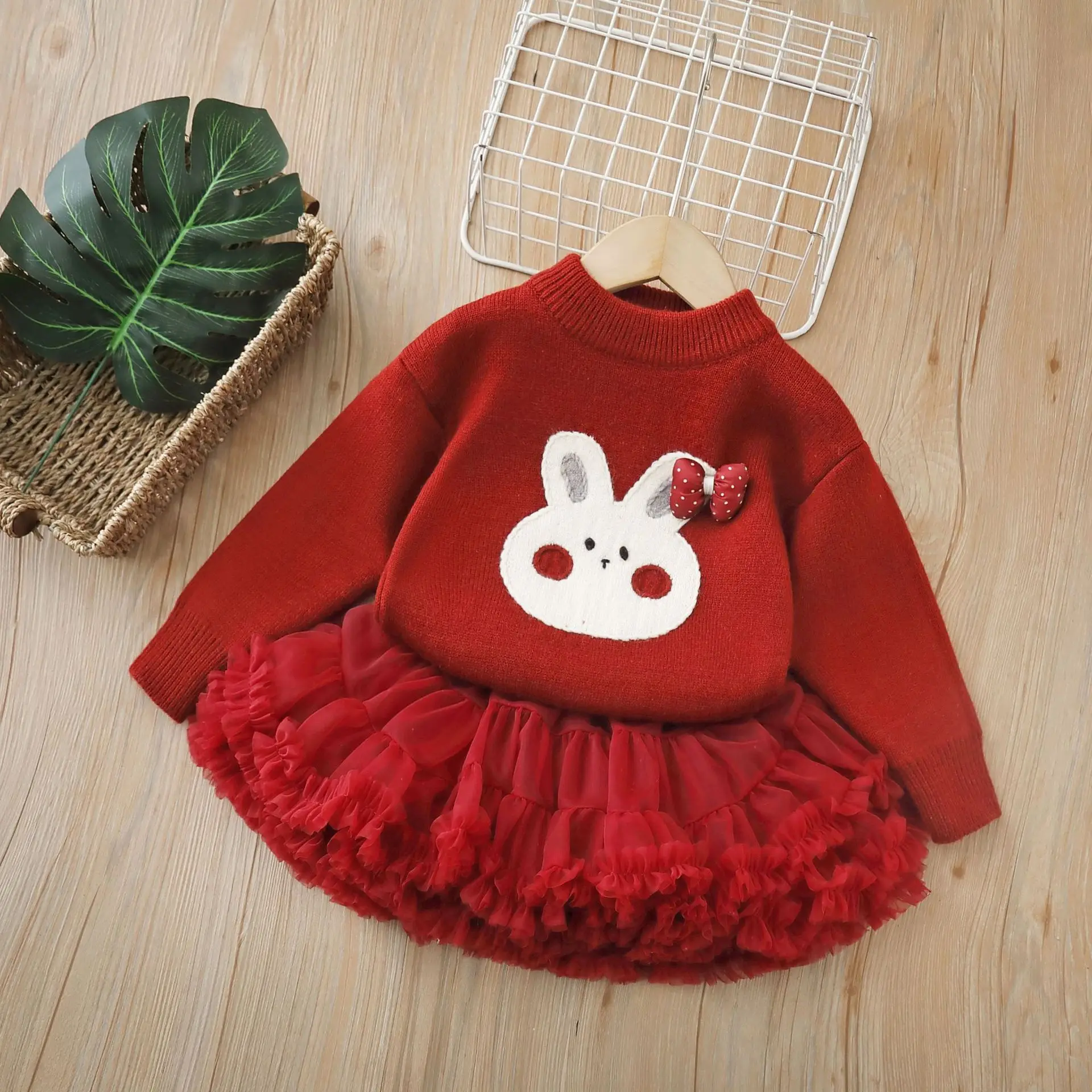 

Girls Dress Clothes Sets Autumn Winter Children Woolen Jersey Sweaters Skirt Kids Thick Velvet Suit For Baby Cute Knitted Outfit