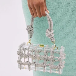 20 Colors Diamond Clear Acrylic Box Evening Clutch Bags Women New Woven Knotted Rope Rhinestone Purse And Handbags Wedding Party