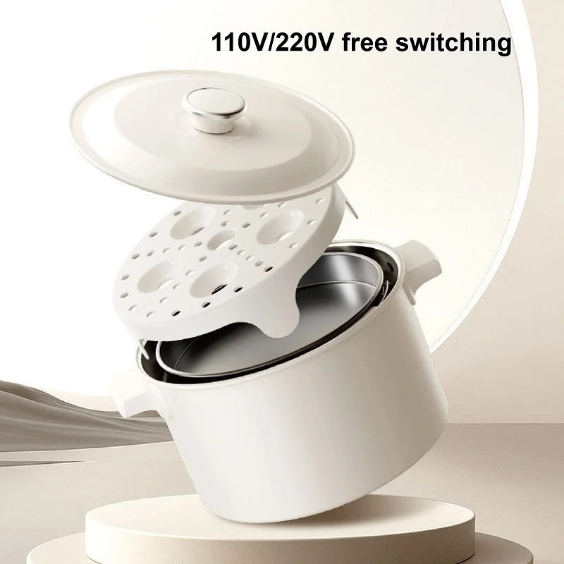 110V/220V Portable Folding Electric Cooking Pot 2 Gear Non-stick Frying Pan Rice Cooker Dormitory Hot Pot Multifunction 2L