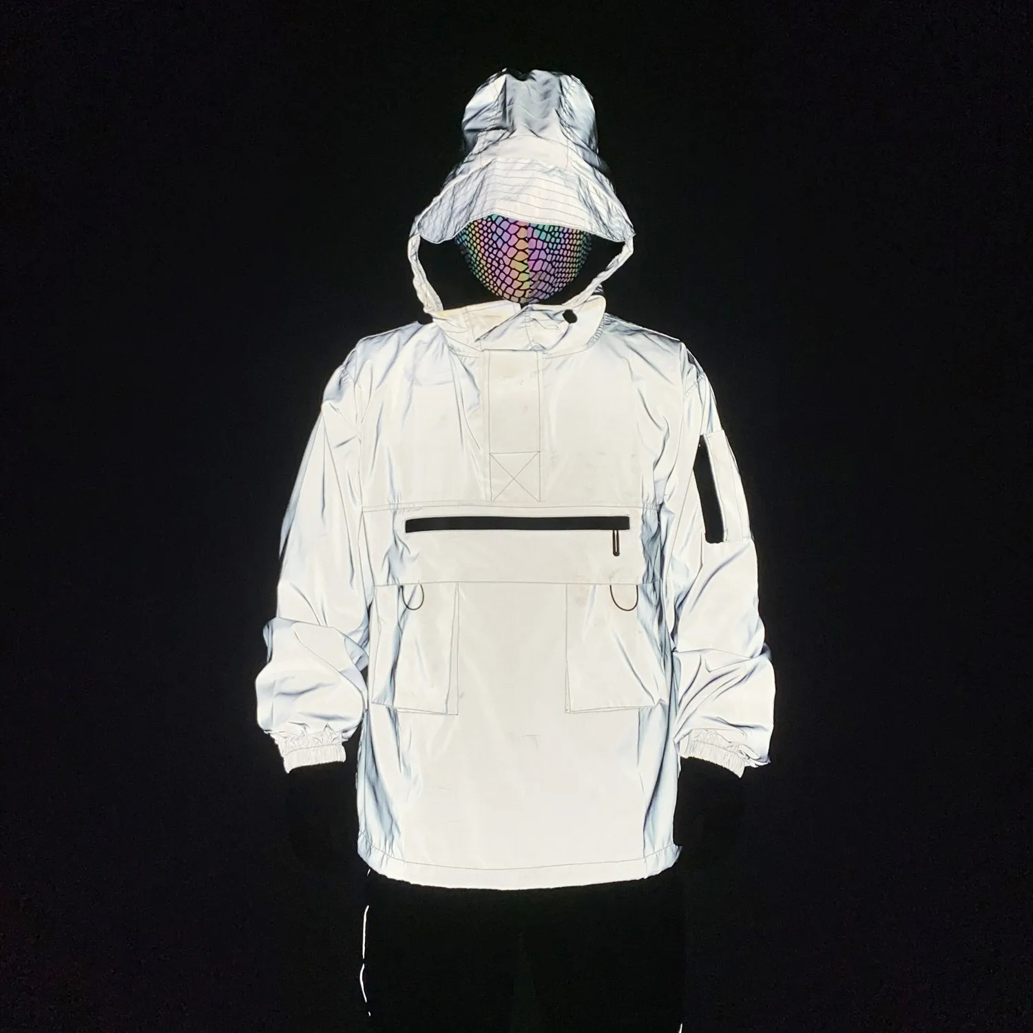 Tactical Reflective Jacket Coat 2023 New Men Hip Hop Cool Windbreaker Waterproof Pullover Couple Hooded Fluorescent Coat