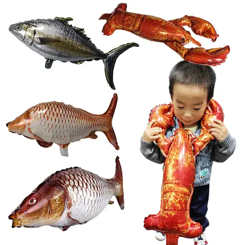 Fish Shrimp Balloons Realistic Balloons Fishing Birthday Party Decor Inflatable Fish Shrimp Kids Fisherman  Party Fake Fish Prop