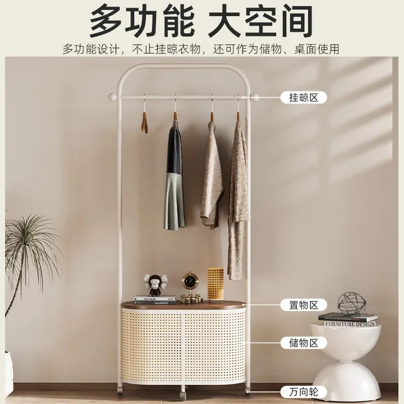 Coat rack floor-to-ceiling bedroom light luxury removable imitation rattan woven dirty clothes basket retro storage hanger cloth