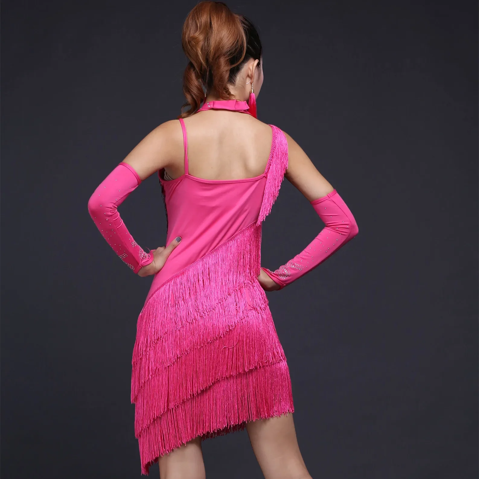 Hot Selling Latin Dance Dress Tassels Sequins Cha Cha Tango Bollywood Dancing Skirt Stage Performance Wear 5 Colors Optional