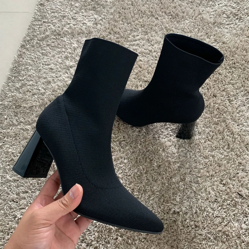 Sexy Sock Boots Knitting Stretch Boots High Heels for Women Fashion Shoes 2024 Autumn Winter Ankle Boots Female Size 42