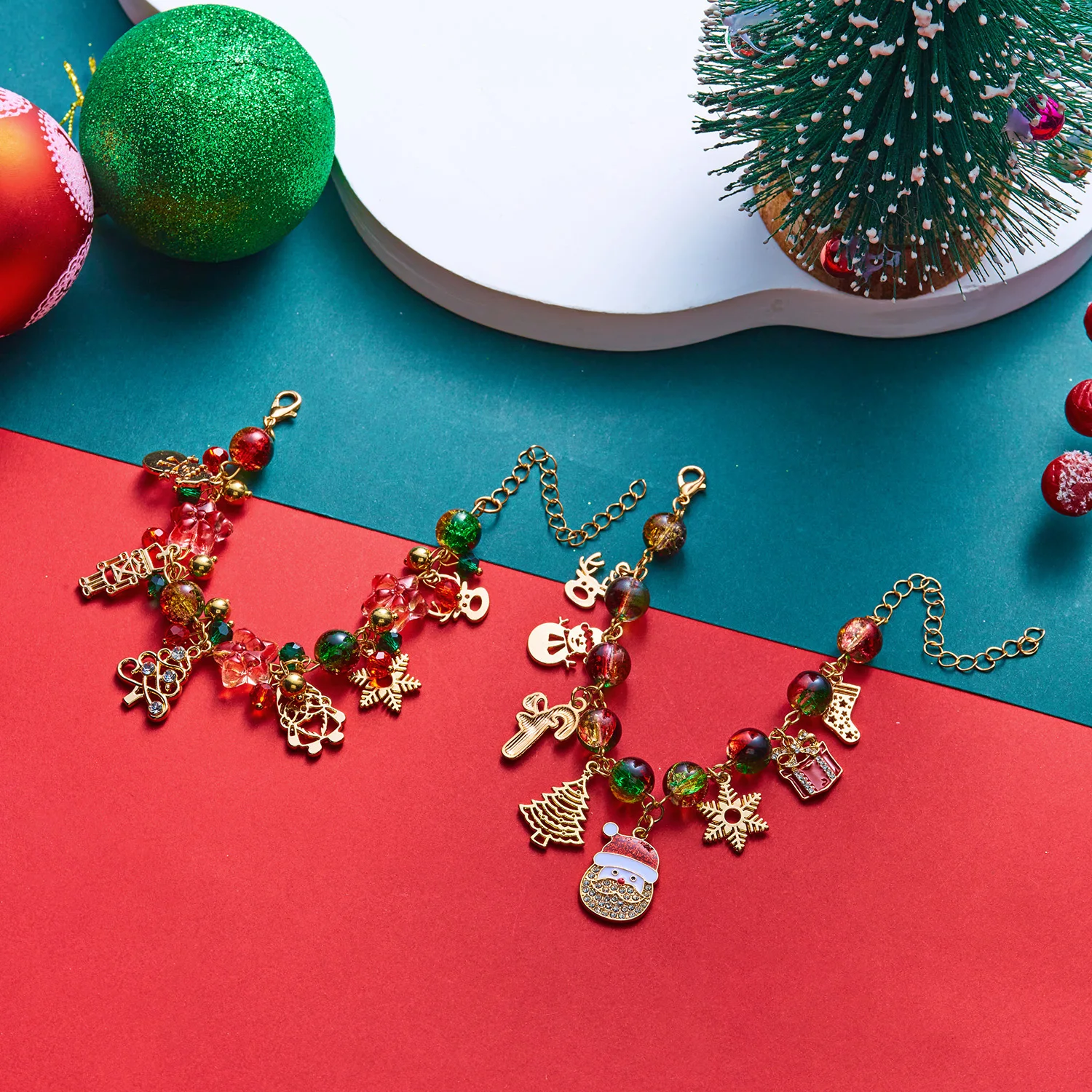 Bunte Stern-Kristallperlen Weihnachts-Multielement-Armbänder für Frauen Männer Weihnachtsmann Schneeflocke Baum Armband Neujahrs-Schmuck – Detail 5