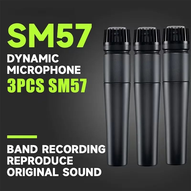 Image 7: Kit de 3 microphones filaires SM-57 pour ordinateur, jeux, streaming et karaoké, avec support et valise