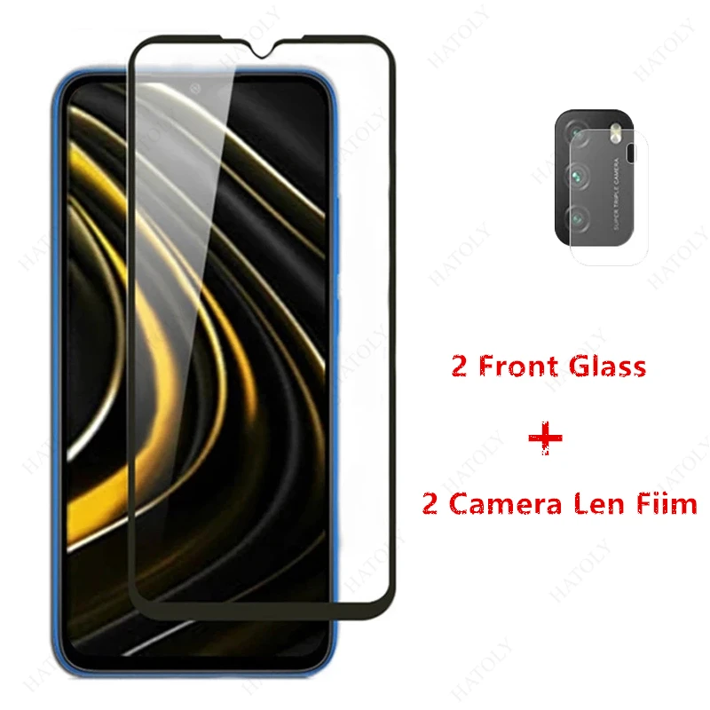 

2Pcs For Xiaomi Poco M3 Pro Glass for Xiaomi Poco M3 Pro X3 NFC C3 F3 Tempered Glass Film Screen Protector HD Camera Len Film