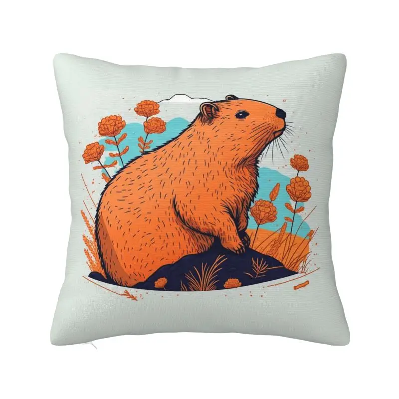 Cute Giant Cavy Capybara Throw Pillow Case 50*50cm for Living Room Cushion Cover Soft Polyester Pillowcase Double-sided Printing