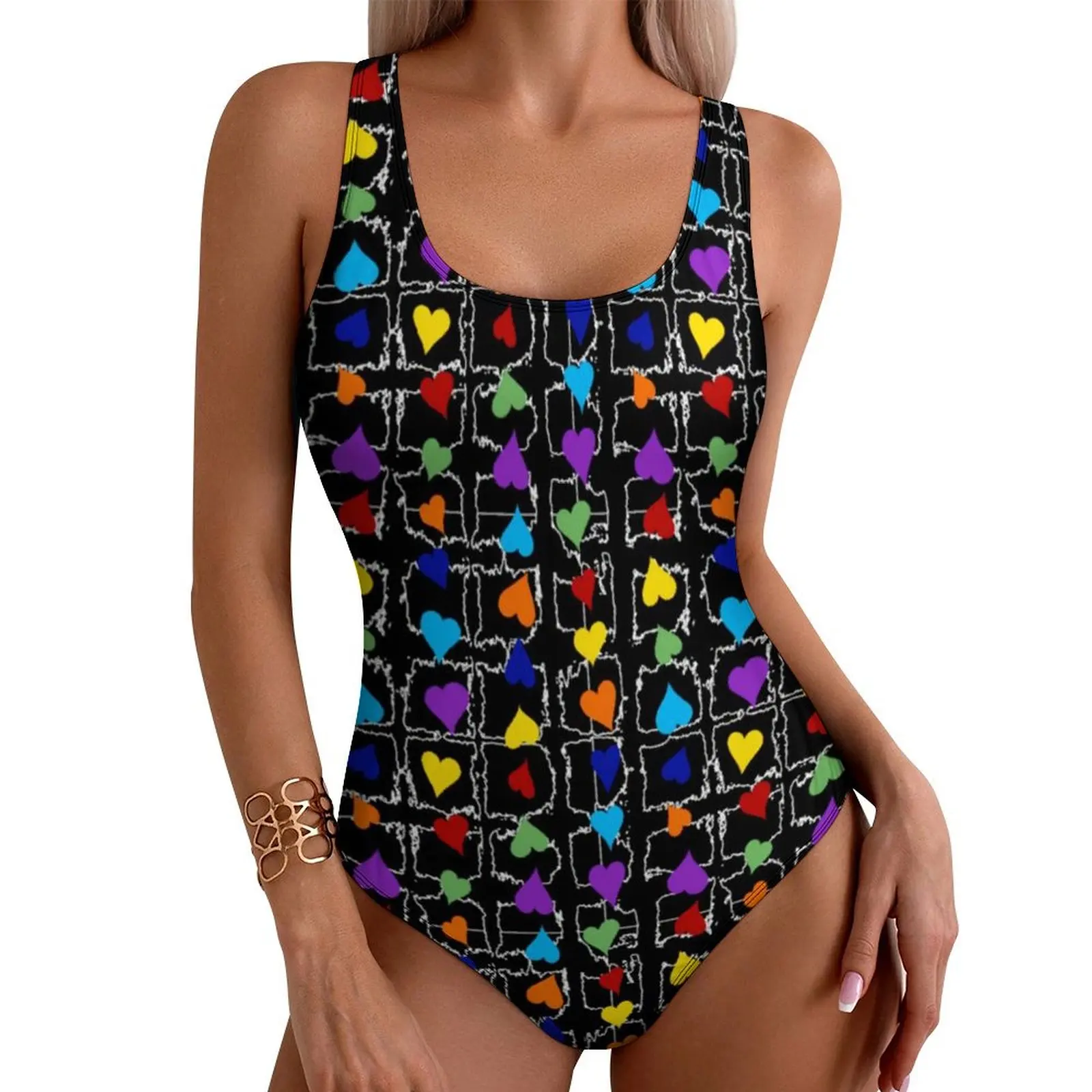 

Womens Rights Swimsuit Pride Rainbow Hearts LGBT One Piece Swimwear Push Up Kawaii Bathing Suits Sexy Sport Graphic Beachwear
