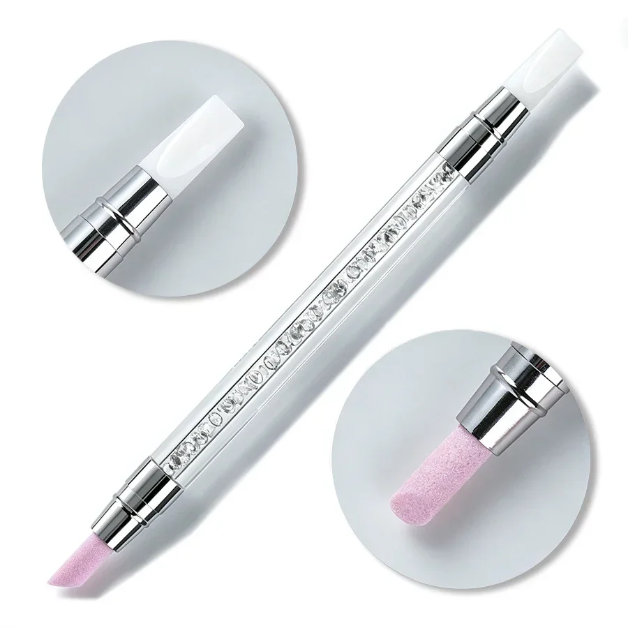2 in 1 Nail Art Silicone Pen And Quartz Polishing Tool Dual-Ended Sparkly Rhinestone Handle Manicure Design Tool