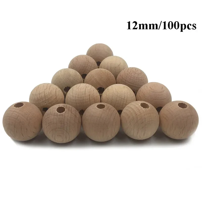 ABCPICK 100PC DIY Craft Bracelet Jewelry Making Handmade Accessories10-20mm Ecofriendly Unfinished Beech Round Beads