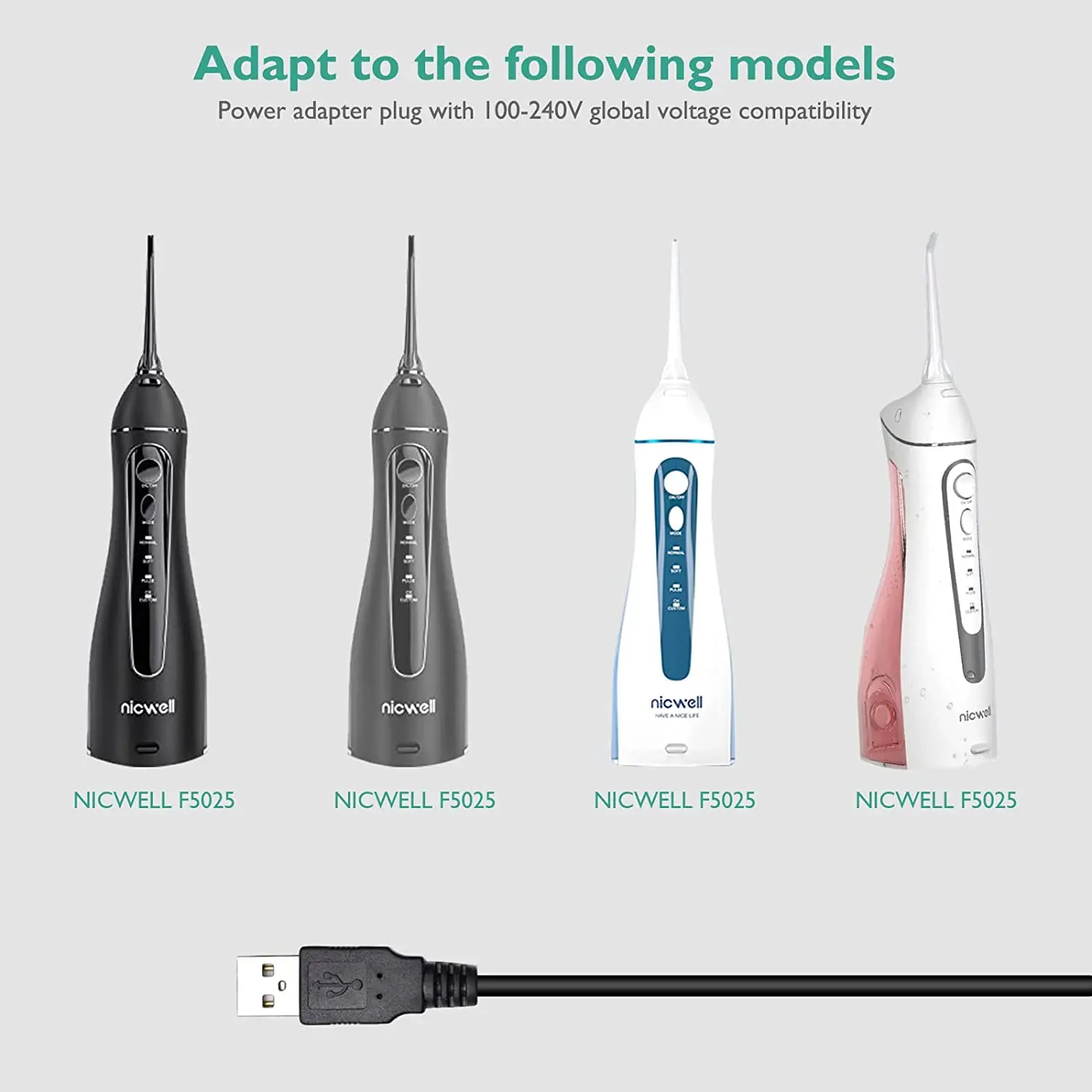 for Nicwell Water Flosser Charger Cord  Cable Power Compatible with Nicwell F5025 Cordless Portable Water Dental Flosser