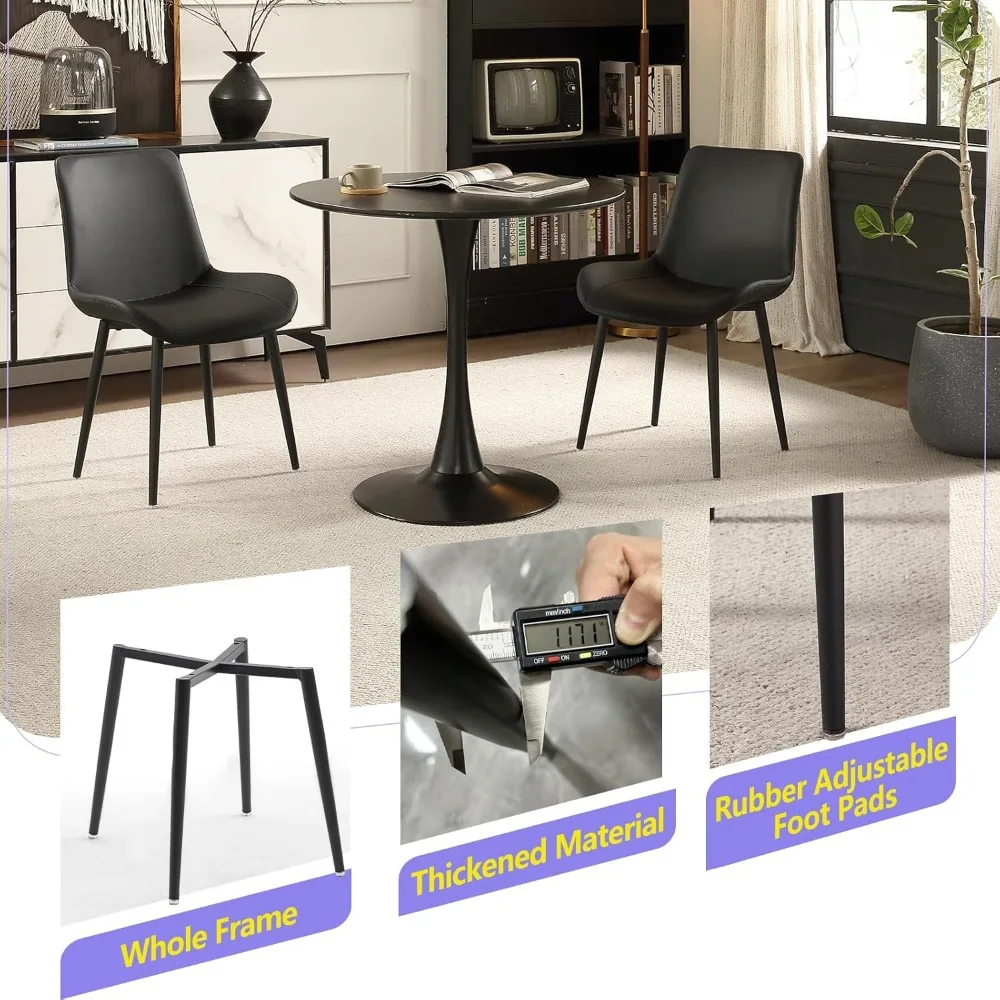 كراسي تناول الطعام باللون الأسود، كرسي مطبخ حديث منجد من الجلد الصناعي في منتصف القرن، كراسي مريحة لغرفة الطعام بإطار معدني #5