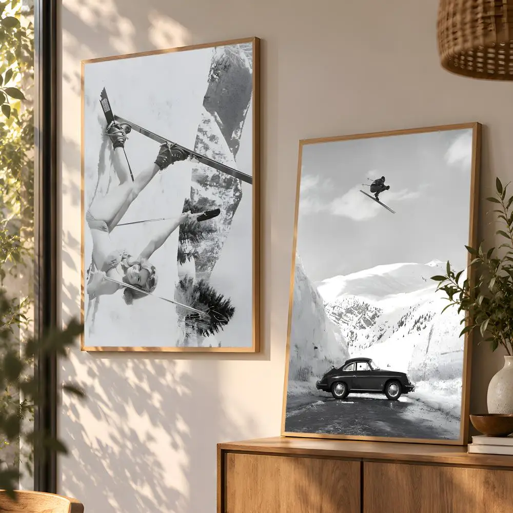 Vintage Ski Photo Print Road Gap Skier Jumps Girls Car Poster Wall Art Home Decor Living Room Bedroom Office Dorm Apartment Gift