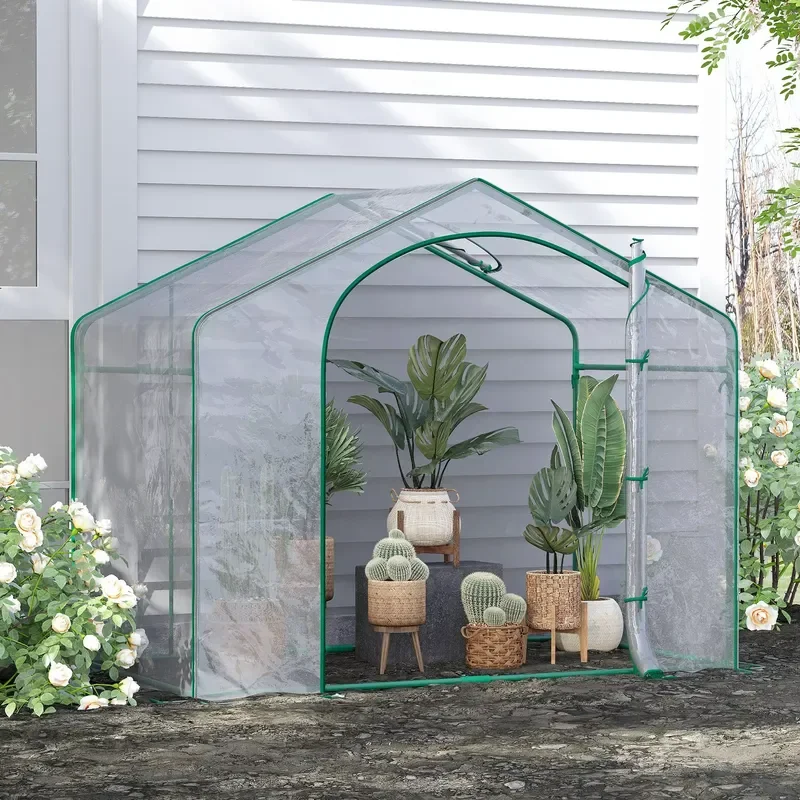 Portable 6 X 3 X 6 Walk-in Greenhouse with PVC Cover Zipper Door Top Vent and Steel Frame for Garden Hot House
