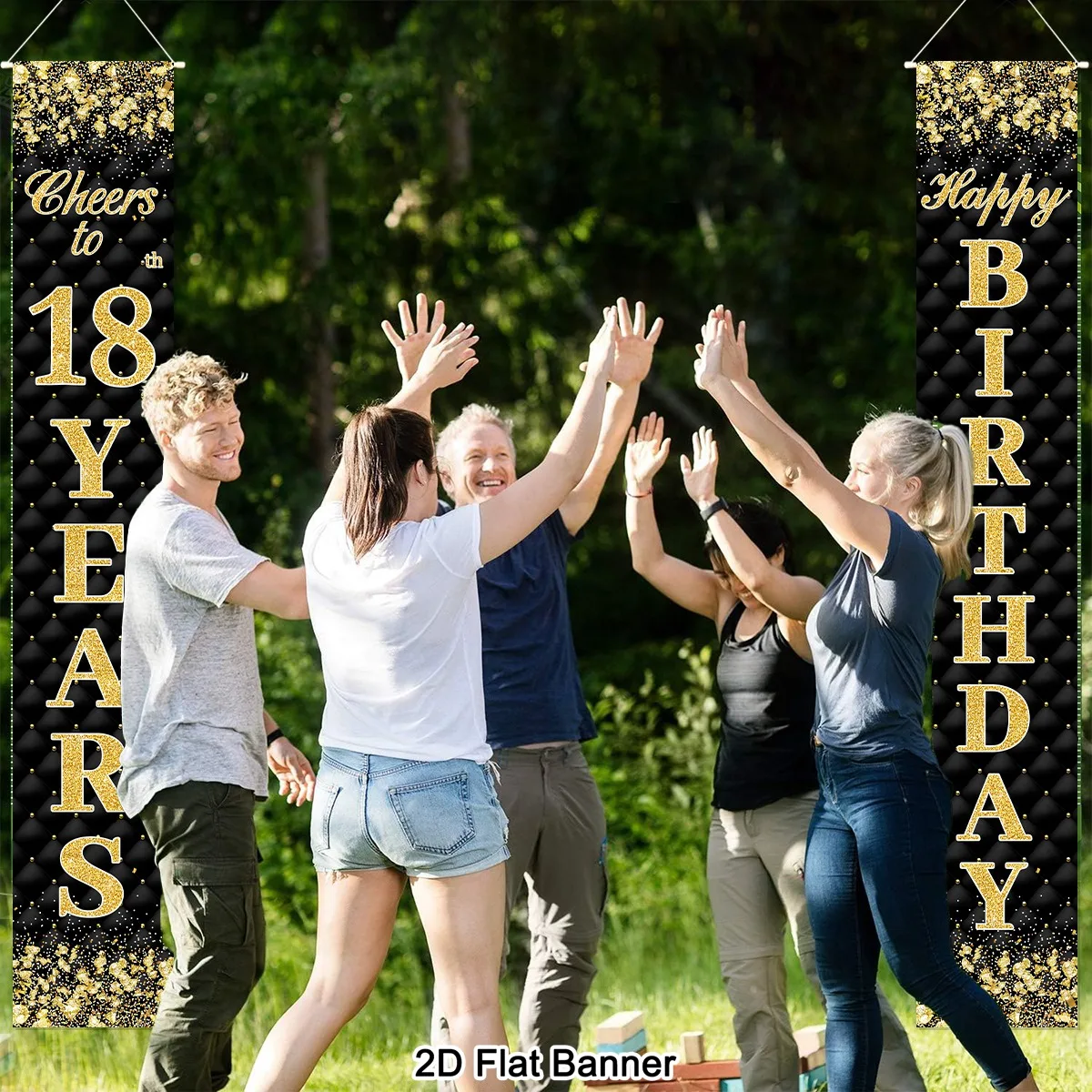 1 Paar 18./30./40./50./60. Geburtstag Türbanner Schwarz-Gold Glitzer-Design Polyester Türbanner für Erwachsene Geburtstagsfeier-Dekoration – Detail 9