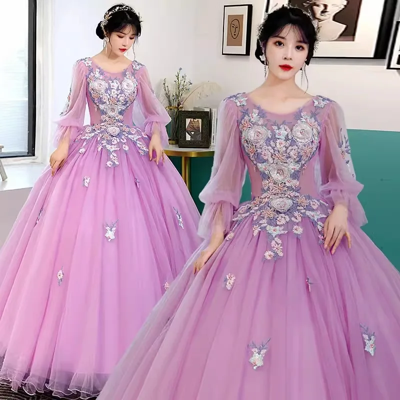 

GUXQD Elegant Ball Gown Women Evening Dresses Tulle Appliques Puff Sleeves Prom Birthday Party Gowns Vestido De Noche