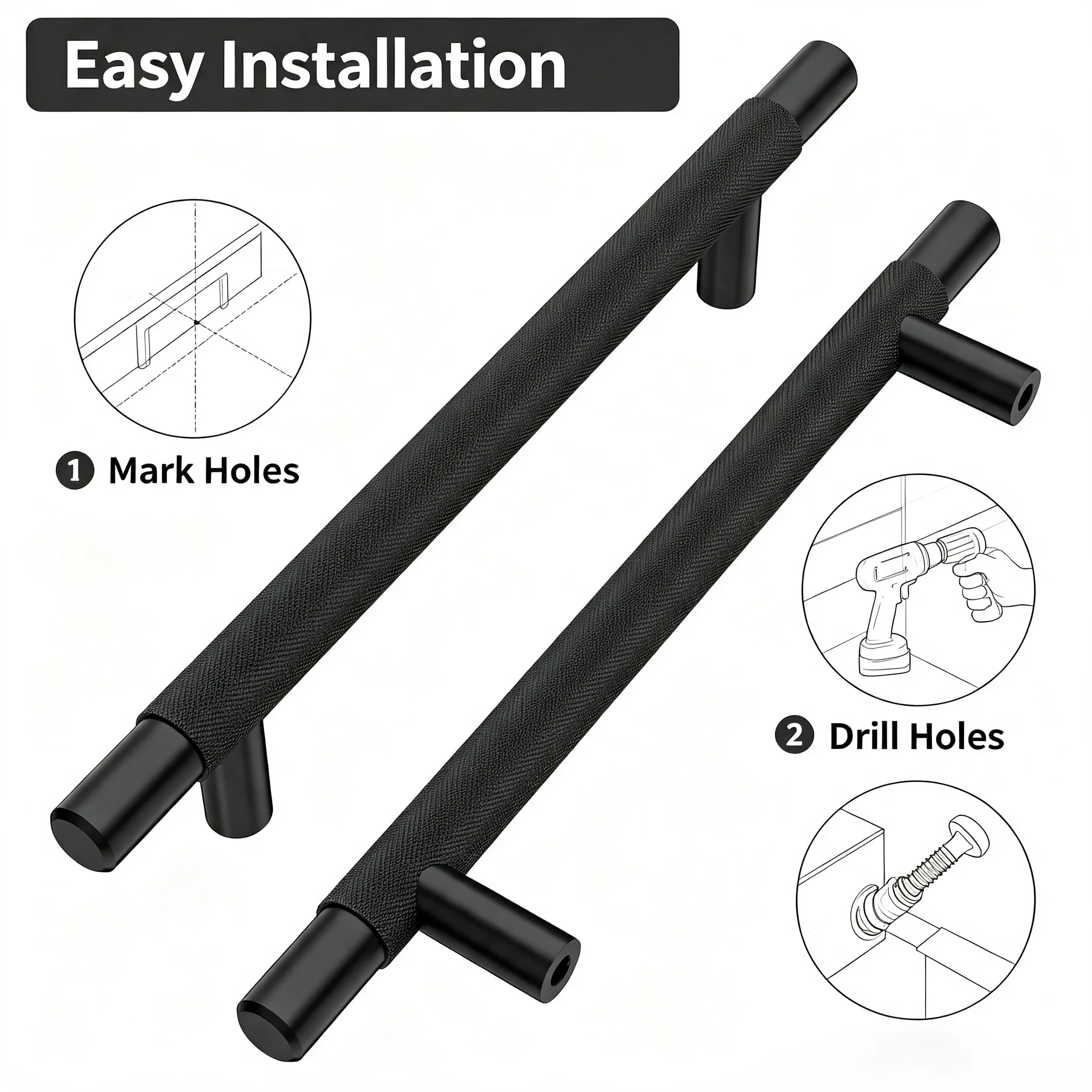 10PCS Cabinet Handles Matte Black Cabinet Pull Handles Hardware Cupboard Drawer Pulls