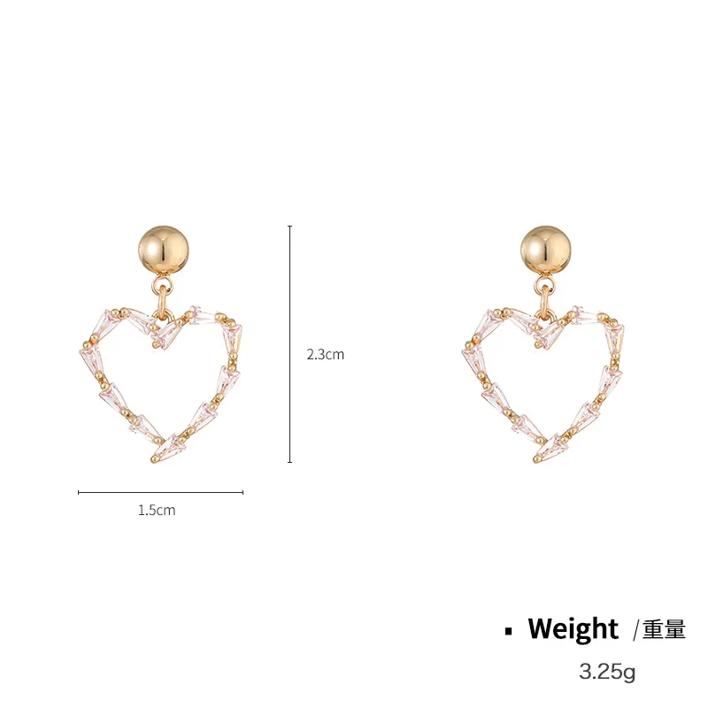 2024 new S925 silver needle heart-shaped zircon earrings female rabbit radish asymmetric earrings