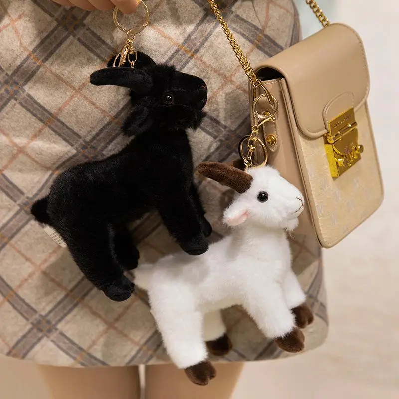 

1Pcs Soft Stuffed Standing Goat Toy Lifelike Goat Pendant Plush Toys Cute Mini Animal Cool Keyring Bags Decoration