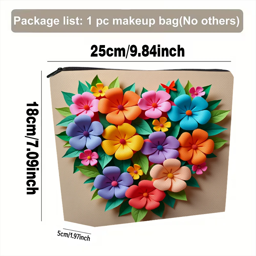 Colorful Floral Heart Design Pattern Makeup Bags for Girls Cosmetic Pouch Toiletry Bag Pencil Case Travel Storage