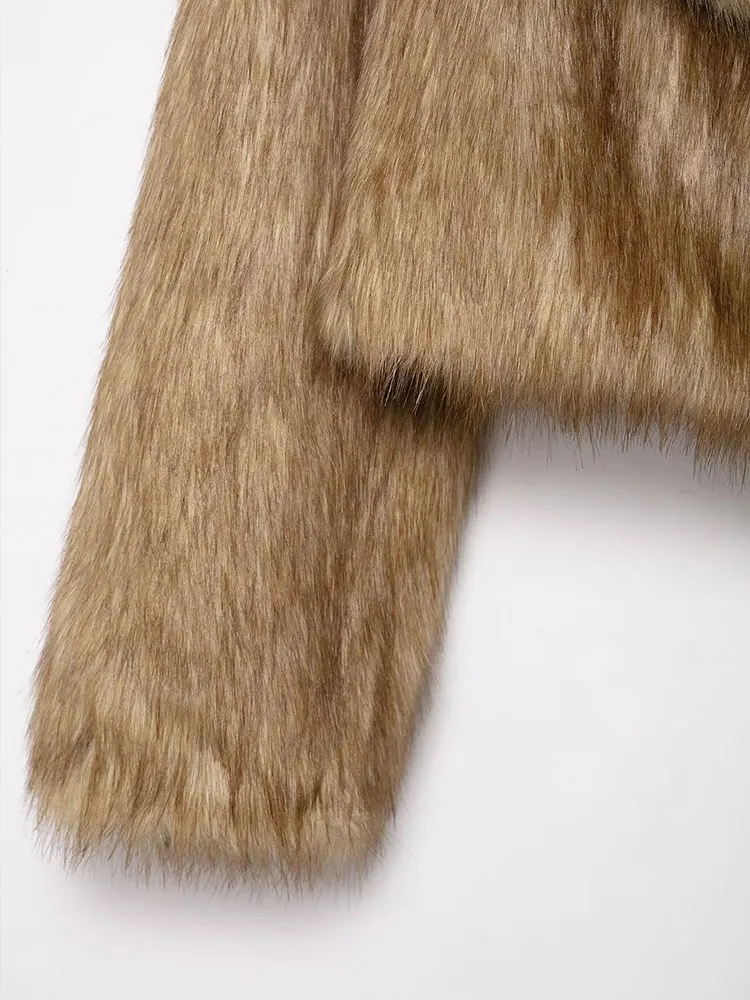 NLZGMSJ femmes hiver automne fausse fourrure veste manteau solide kaki à manches longues épais chaud vêtements d'extérieur moelleux manteau court pour les femmes