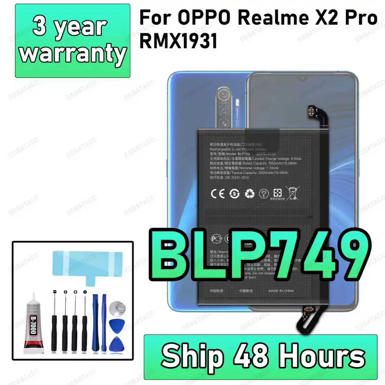 

100% New High Quanlity BLP749 Battery For OPPO Realme X2 Pro/RMX1931 Replacement Batteria Battery+Free Tools