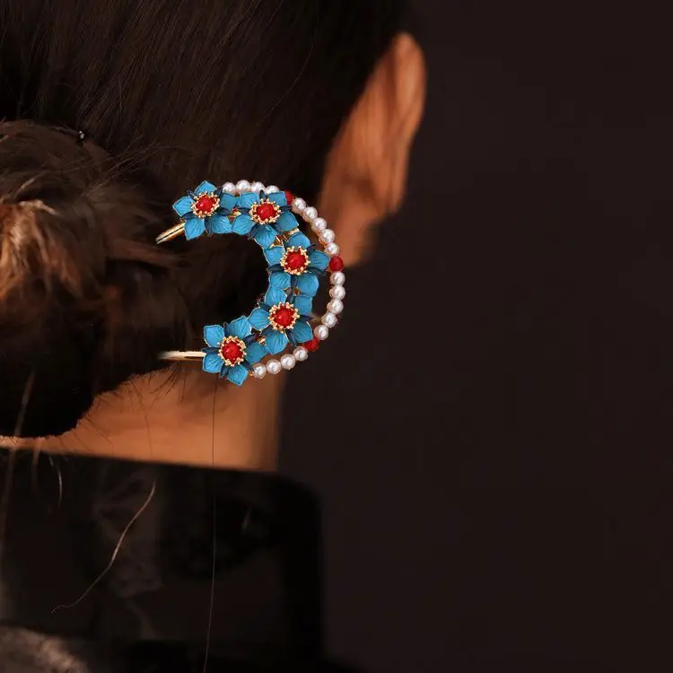 

YWYHJ изысканная заколка для волос Dunhuang Culture Design, эмалированная заколка с цветами, аксессуары для волос для женщин и девочек