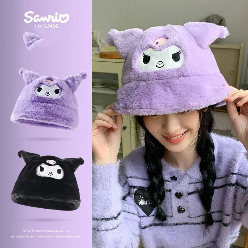 

Sanrio Hellokitty Mymelody Pachacco Kuromi Cinnamoroll Fisherman Hat Female Hairy Winter New Round Thin Fisherman Hat Autumn