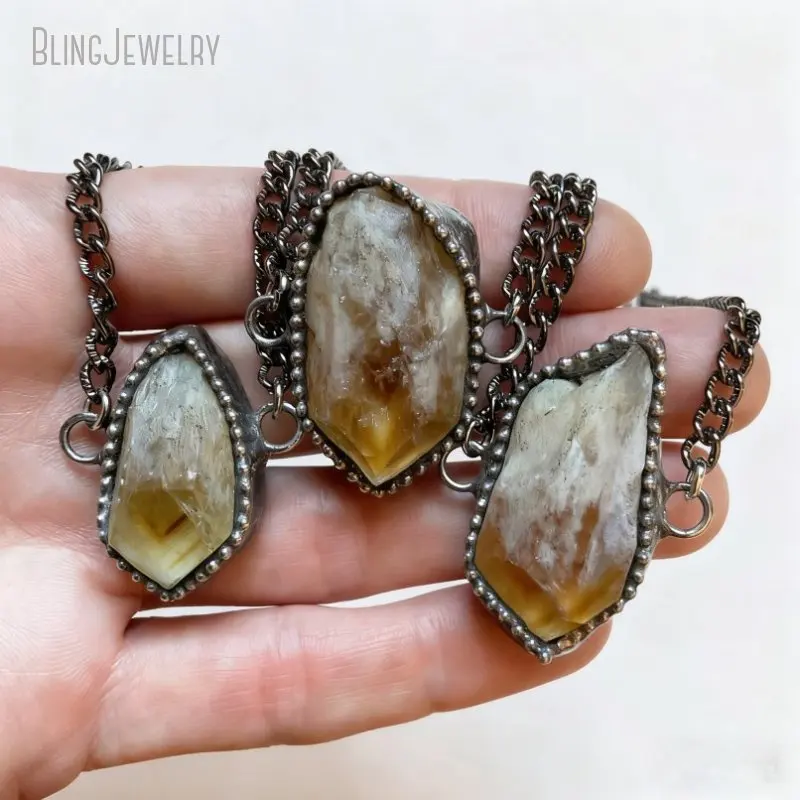 

10 шт., колье с необработанным цитрином, минимальное многослойное ожерелье, ювелирные изделия из натурального кристалла, готический гот Y2k Wicca, женские ювелирные изделия