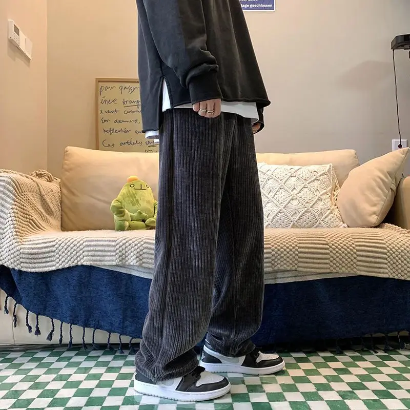 Autumn Men Wide Leg Pants Corduroy Baggy Trousers Harajuku Casual Jogging Solid Color Simple Cargo Pants Straight Sweatpants