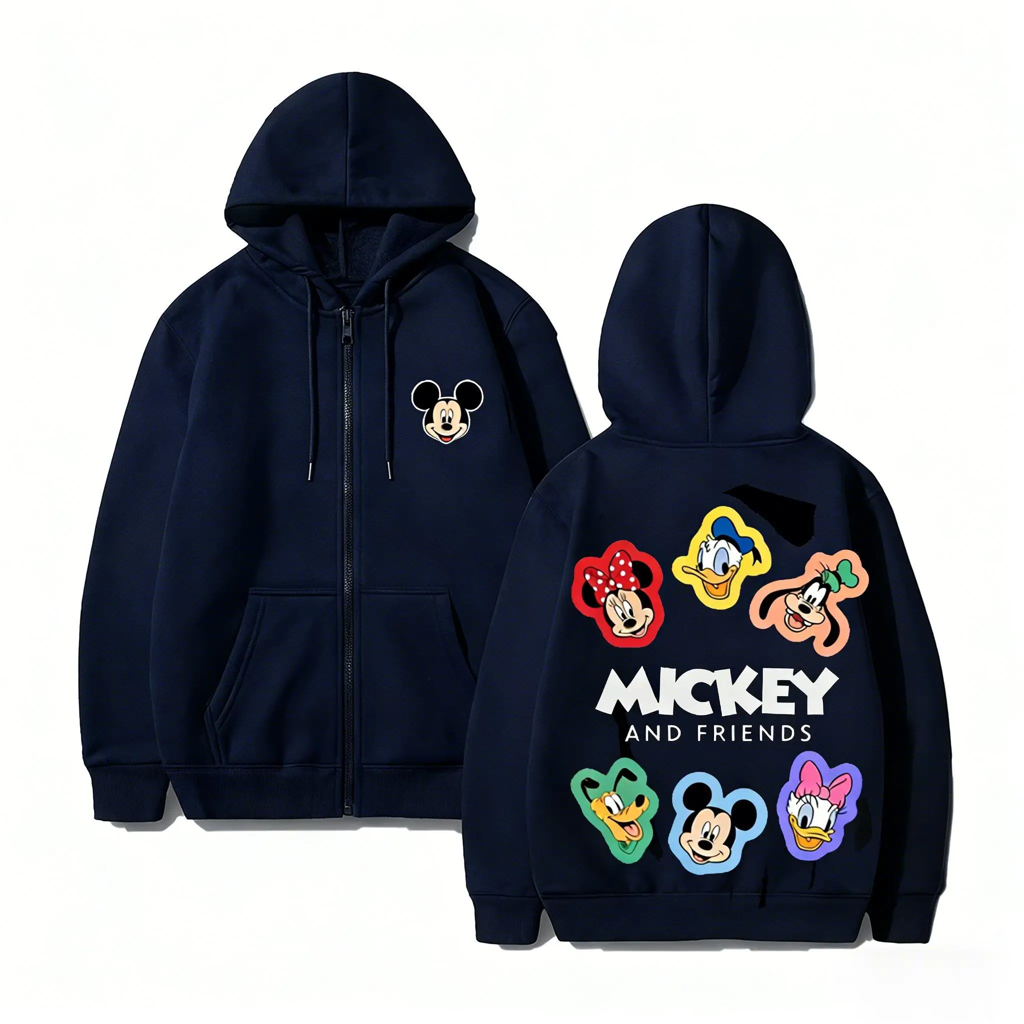 Unisex Disney Mickey Print Hoodie Men Women Zip Up Sweatshirt 2026 Winter Streetwear Casual Vintage Pullover Jacket Long-sleeved