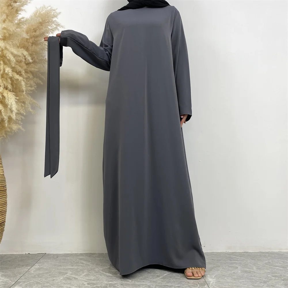عباية إسلامية موضة جديدة فستان ساخن تركيا العربية دبي رداء بلون سادة مع جيوب فستان نسائي طويل 70