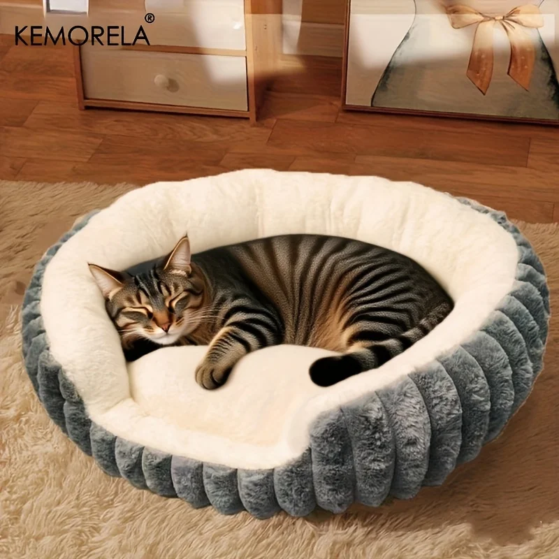 Jumbo Weiches, warmes Katzenbett – Plüsch-Welpensofa mit Rückenlehne, waschbares, rutschfestes Haustierbett aus Polyester für Kätzchen und kleine Hunde