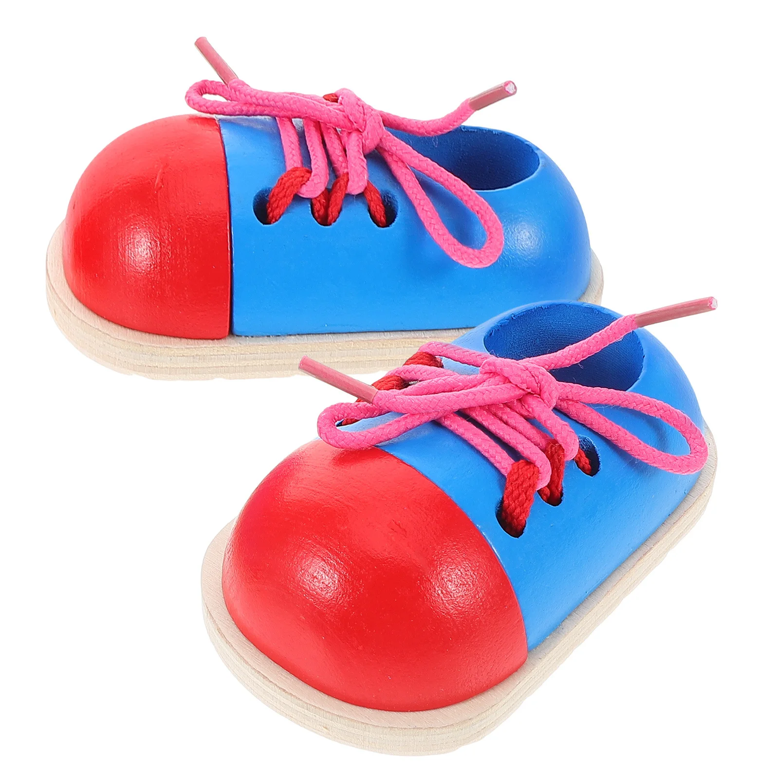 

2pcs Wooden Shoe Lacing For Kids Hand Eye Coordination Learning Fine Motor Skills Montessori Shoelace Tying Practice Kit