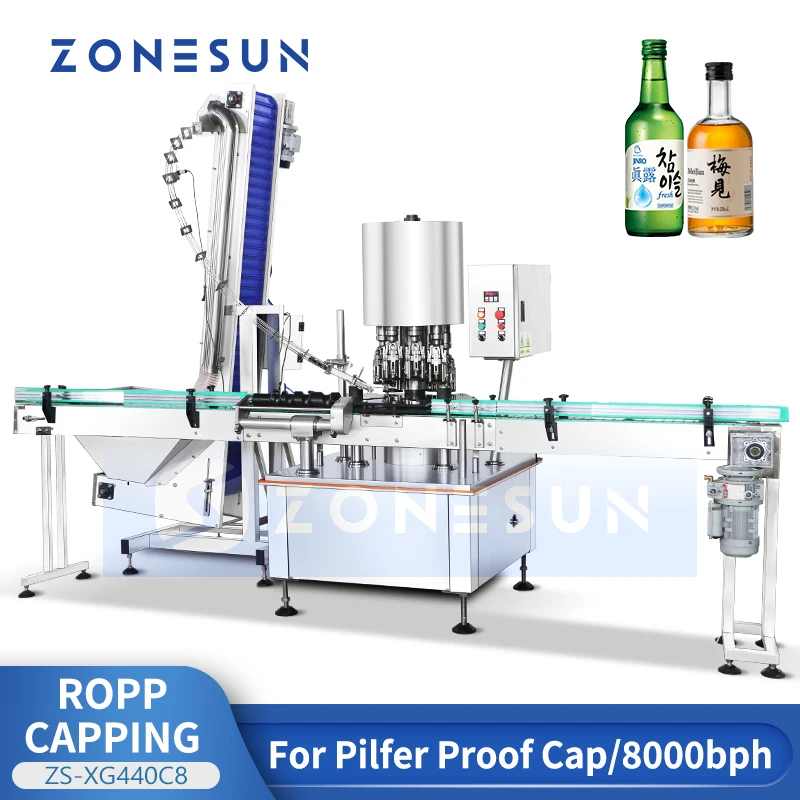 Zonesun Pilfer Proof Capping Equipment, Rotary Capper, alta velocidade, ROPP, 8 cabeças, ZS-XG440C8