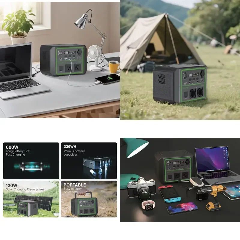 Portable Charging Station 600W 336Wh LFP Lithium Battery Pure Sine Wave Inverter 100W USB C Fast Charging Three Way AC