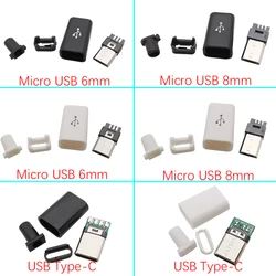 5Pcs Type C USB 3.1 24Pin / Micro USB 5Pin Male Connector Plug White Black Welding Tail Charging Socket DIY Data Cable Repair