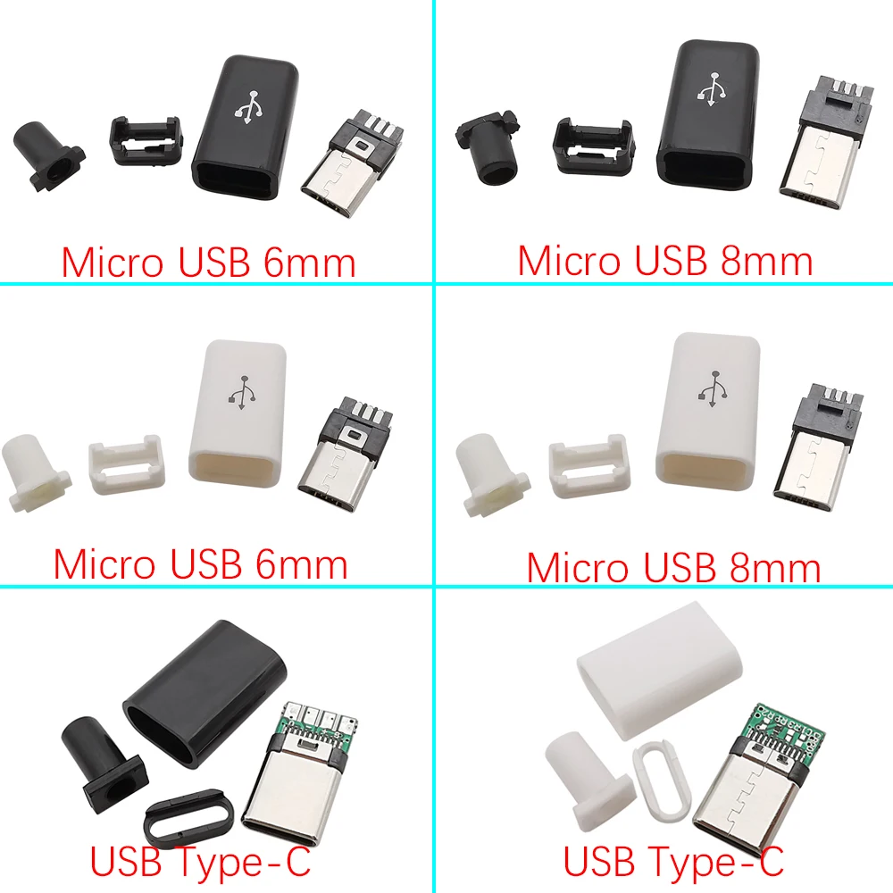 5szt Typ C USB 3.1 24Pin / Micro USB 5Pin Wtyczka męska Biały Czarny Gniazdo ładowania ogona spawalniczego DIY Naprawa kabla danych