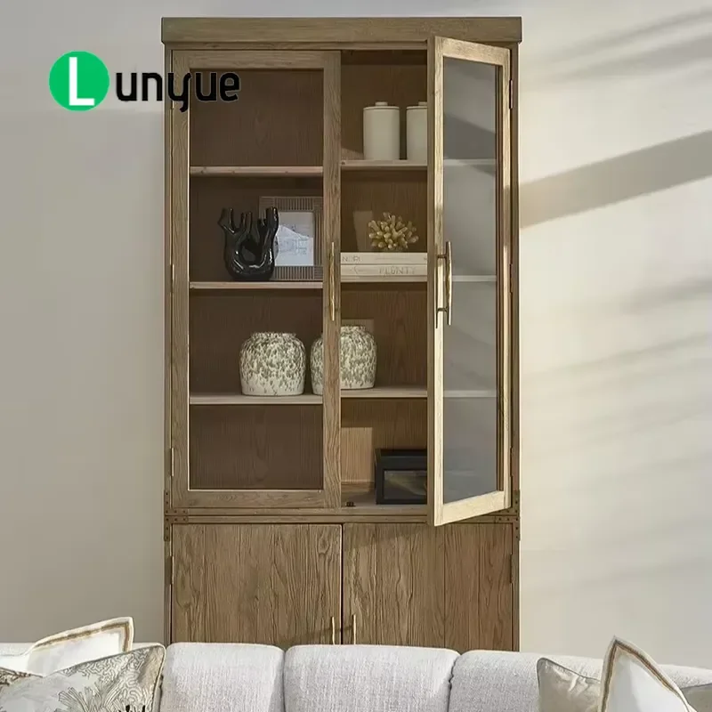 Antique French Style Bookcase Cabinet Eco-friendly Durable Plywood Recycled Material Storage Shelf for Living Room Bedroom