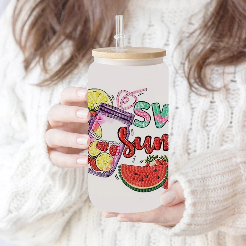 4Pcs DIY Diamond Painting Cup Stickers Cartoon Animal Diamond Art Mosaic Cup Decoration Sticker Kits Christmas Decor Crafts Gift
