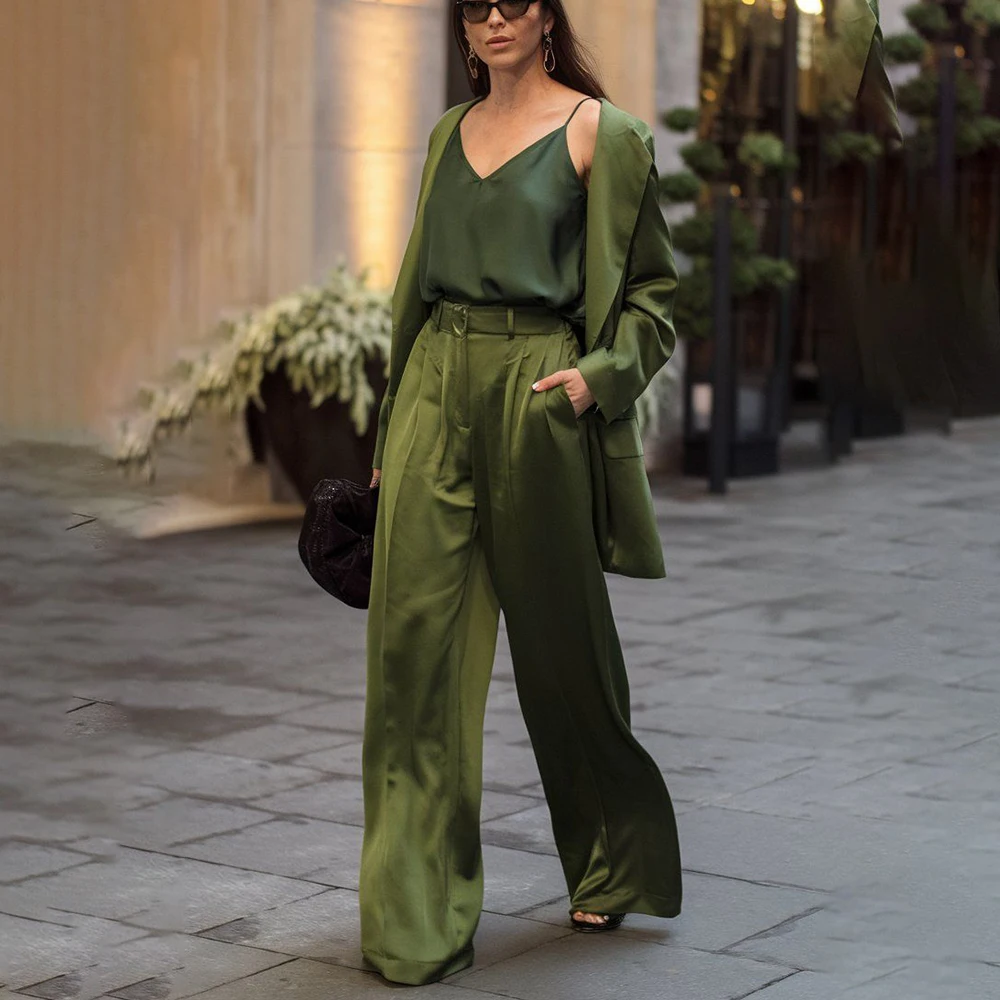 

Элегантный женский костюм, новый комплект из 2 предметов (пиджак + брюки), повседневный однобортный офисный деловой повседневный наряд с остроконечными лацканами, современная одежда