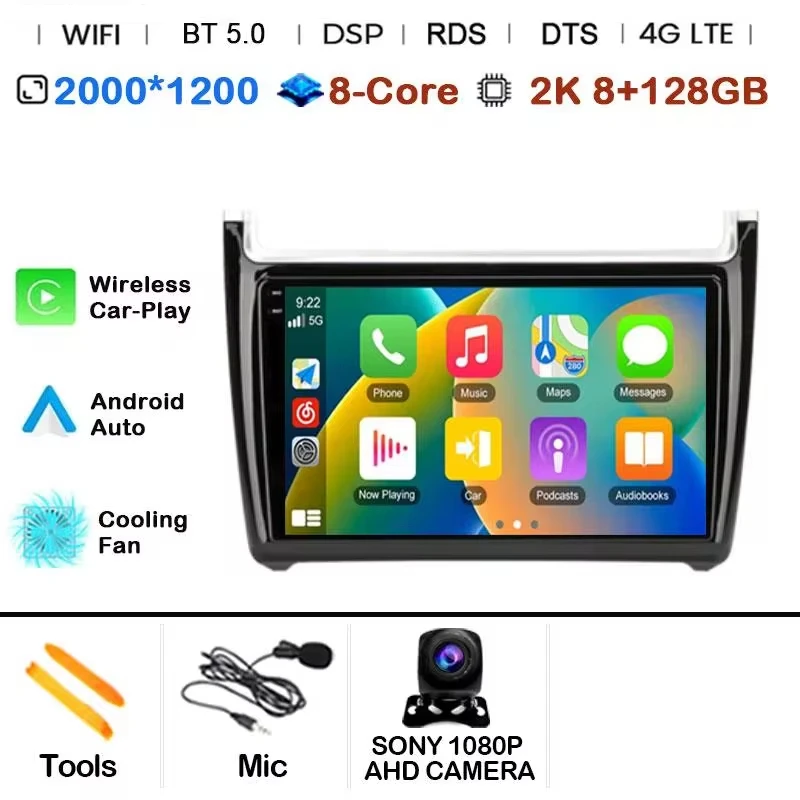 Android 15 Auto Radio 2Din CarPlay Multimedia Videospeler voor Volkswagen VW POLO sedan 6R 2008-2020 GPS Navigatie Autoradio
